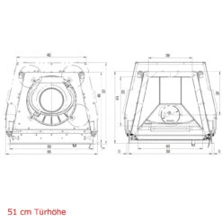 Kamineinsatz 55x51K 7kW Gerade Scheibe DIBt -Derofenfuchs Verkäufe 55x51K gerade masse2 1280x1280