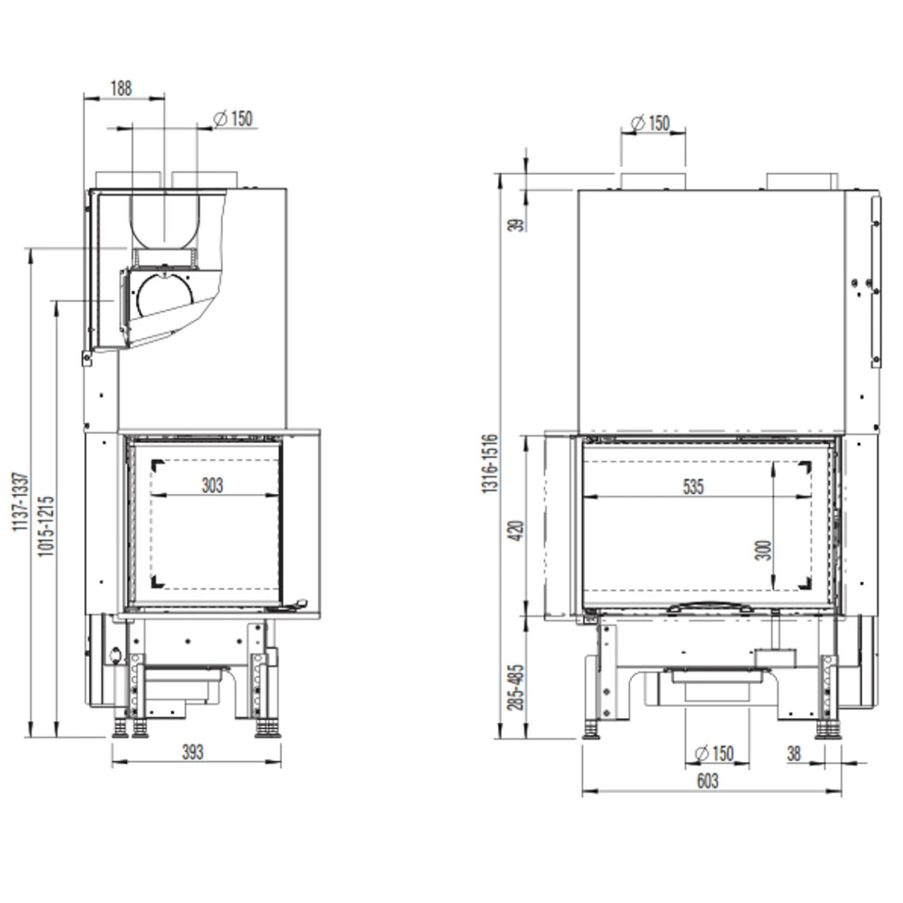 Eck-Kamineinsatz 63x40x42S Links Verglaste Hebetür 8kW DIBT 8 Eck-Kamineinsatz 63x40x42S Links Verglaste Hebetür 8kW DIBT – Bild 6