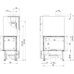 Eck-Kamineinsatz 63x40x42S Rechts Verglaste Hebetür 8kW DIBT -Derofenfuchs Verkäufe 63x40x42S rechts masse1 1280x1280