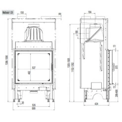 Kamineinsatz 65x57K Gerade Scheibe 8kW DIBt -Derofenfuchs Verkäufe 65x57K gerade masse1 1280x1280