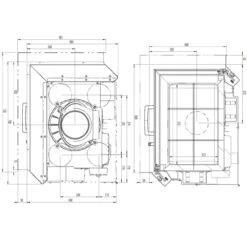 Eck-Kamineinsatz 69x49x57S Links Verglaste Hebetür 9kW -Derofenfuchs Verkäufe 69x49x57s links masse2 1280x1280