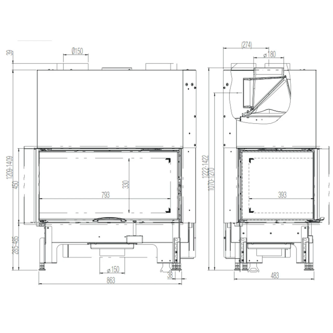 Eck-Kamineinsatz 89x49x45S Rechts Verglaste Hebetür 12kW 7 Eck-Kamineinsatz 89x49x45S Rechts Verglaste Hebetür 12kW – Bild 5