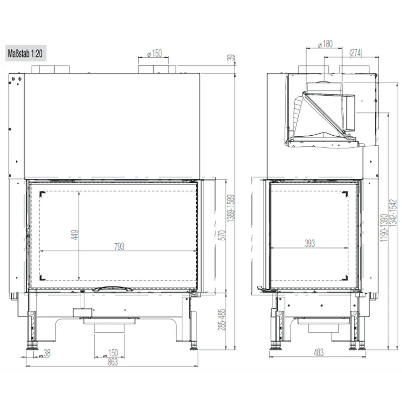 Eck-Kamineinsatz 89x49x57S Rechts Verglaste Hebetür 12kW 8 Eck-Kamineinsatz 89x49x57S Rechts Verglaste Hebetür 12kW – Bild 6