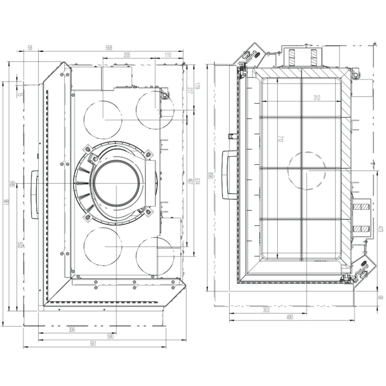 Eck-Kamineinsatz 89x49x57S Rechts Verglaste Hebetür 12kW 7 Eck-Kamineinsatz 89x49x57S Rechts Verglaste Hebetür 12kW – Bild 5