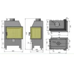 Heatro 55P Black Eck-Kamineinsatz 9kW Rechtsverglast -Derofenfuchs Verkäufe Kamineinsatz Hajduk Heatro 55P Masszeichnung 1280x1280 1