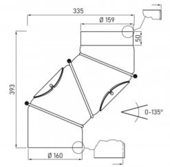 Bogen 135° Mit Zwei Reinigungsöffnungen Stufenlos Verstellbar 160 Mm Ø -Derofenfuchs Verkäufe Technische Zeichnung Bogen 135 160mm 1280x1280
