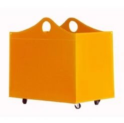 Woodbag Designer Holzkorb Okra Gelb Aus Regeneriertem Leder Mit Rollen