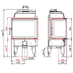 Therm 7CL Eck-Kamineinsatz Links Verglast 7kW -Derofenfuchs Verkäufe bef therm 7 cl masse 1280x1280