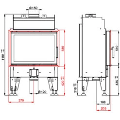 Therm 7 Kamineinsatz 7kW Schwenktür -Derofenfuchs Verkäufe bef therm 7 masse1 1280x1280