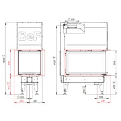 Therm V8U Warmluft Kamineinsatz 8 KW Dreiseitig Verglast -Derofenfuchs Verkäufe bef therm v 8 u masse1 1280x1280