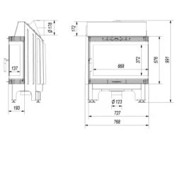 Blanka 12 Warmluft Eckkamineinsatz 11kW Rechts Verglast -Derofenfuchs Verkäufe blanka 670 570 rechts verglast masse2 1280x1280