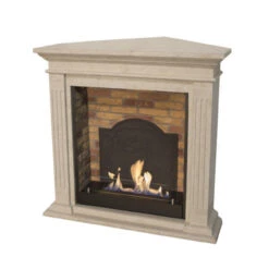 Cadiz Corner Bioethanol Kamin Naturstein Weiß Mit Steindekor Und Medaillon