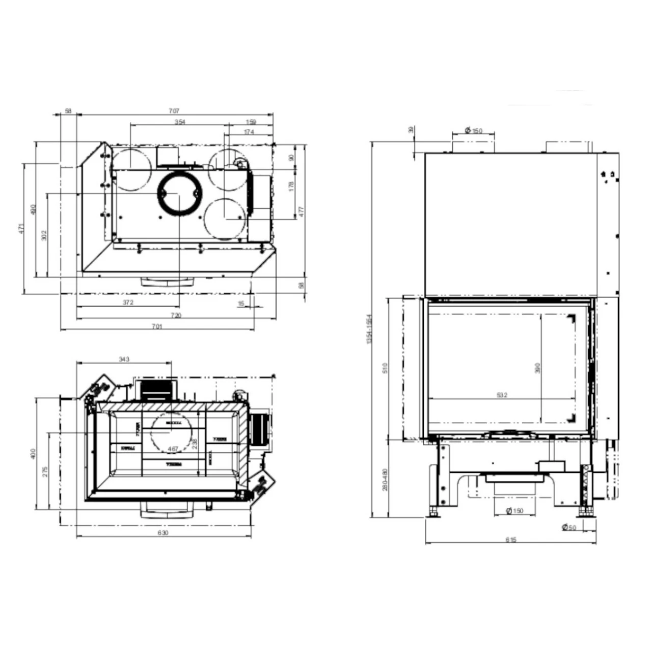 63x40x51S Eck-Kamineinsatz Links 12kW DIBT 4 63x40x51S Eck-Kamineinsatz Links 12kW DIBT – Bild 2