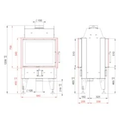 Twin 7NCP Tunnel-Eckkamineinsatz Rechtsverglast 7kW -Derofenfuchs Verkäufe eck kamineinsatz tunnelkamineinsatz bef twin 7ncp masse1 1280x1280