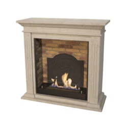 Cadiz Bioethanol Kamin Naturstein Weiß Mit Steindekor Und Medaillon