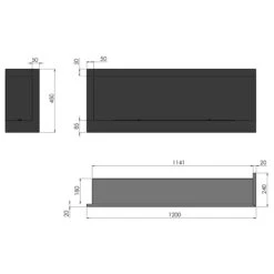 CORNER P1200 Ethanolkamin Einbaukassette Ecke Rechts -Derofenfuchs Verkäufe ethanolkamin cornerbox1200R masse 1280x1280