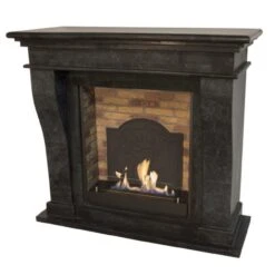 Kreta Bioethanol Kamin Naturstein Schwarz Mit Steindekor Und Medaillon