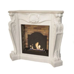 Louis Bioethanol Kamin Naturstein Weiß Mit Steindekor Und Medaillon