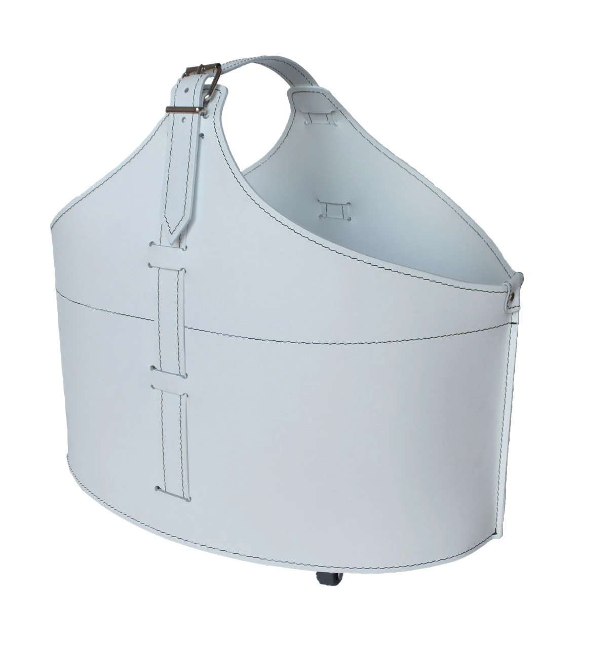Designer Holzkorb Fabia Weiß Aus Regeneriertem Leder Mit Rollen 5 Designer Holzkorb Fabia Weiß Aus Regeneriertem Leder Mit Rollen – Bild 3