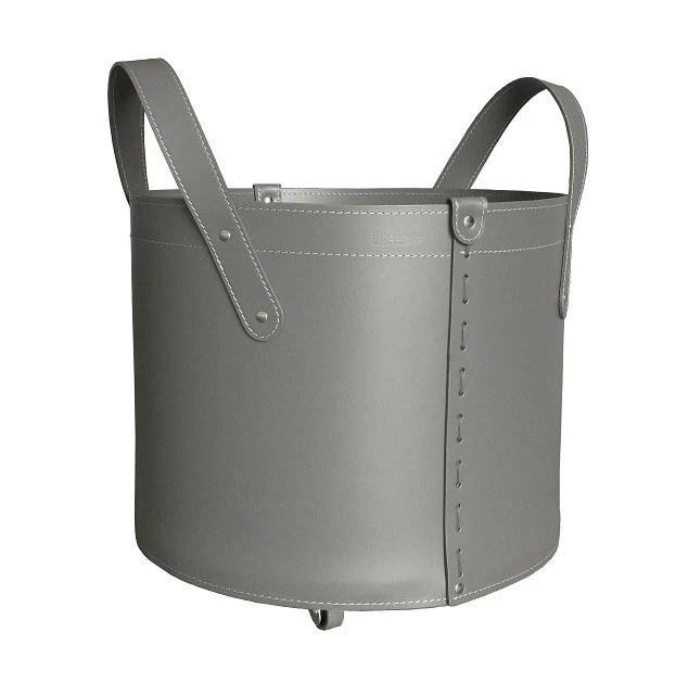 Designer Holzkorb Tonda Taupe Aus Regeneriertem Leder Mit Rollen 3 Designer Holzkorb Tonda Taupe Aus Regeneriertem Leder Mit Rollen