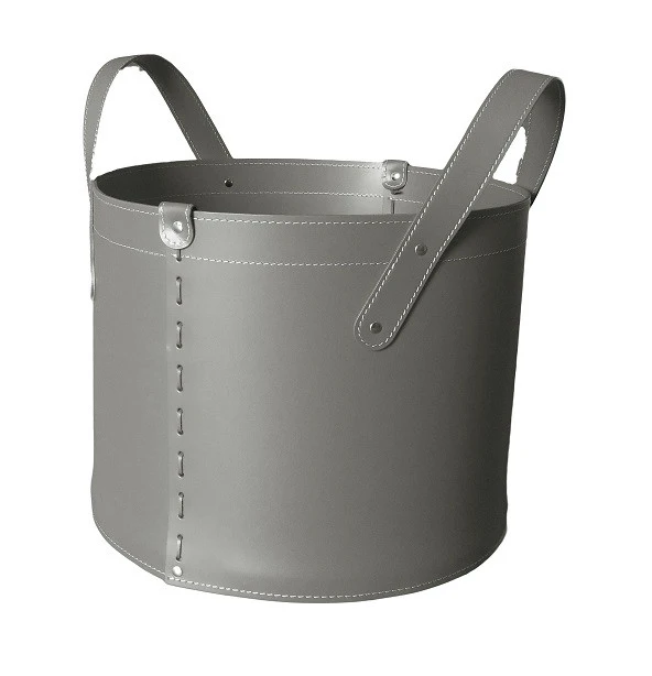 Designer Holzkorb Tonda Taupe Aus Regeneriertem Leder Mit Rollen 4 Designer Holzkorb Tonda Taupe Aus Regeneriertem Leder Mit Rollen – Bild 2