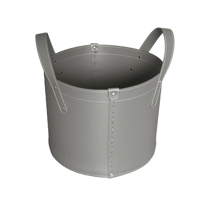 Designer Holzkorb Tonda Taupe Aus Regeneriertem Leder Mit Rollen 5 Designer Holzkorb Tonda Taupe Aus Regeneriertem Leder Mit Rollen – Bild 3