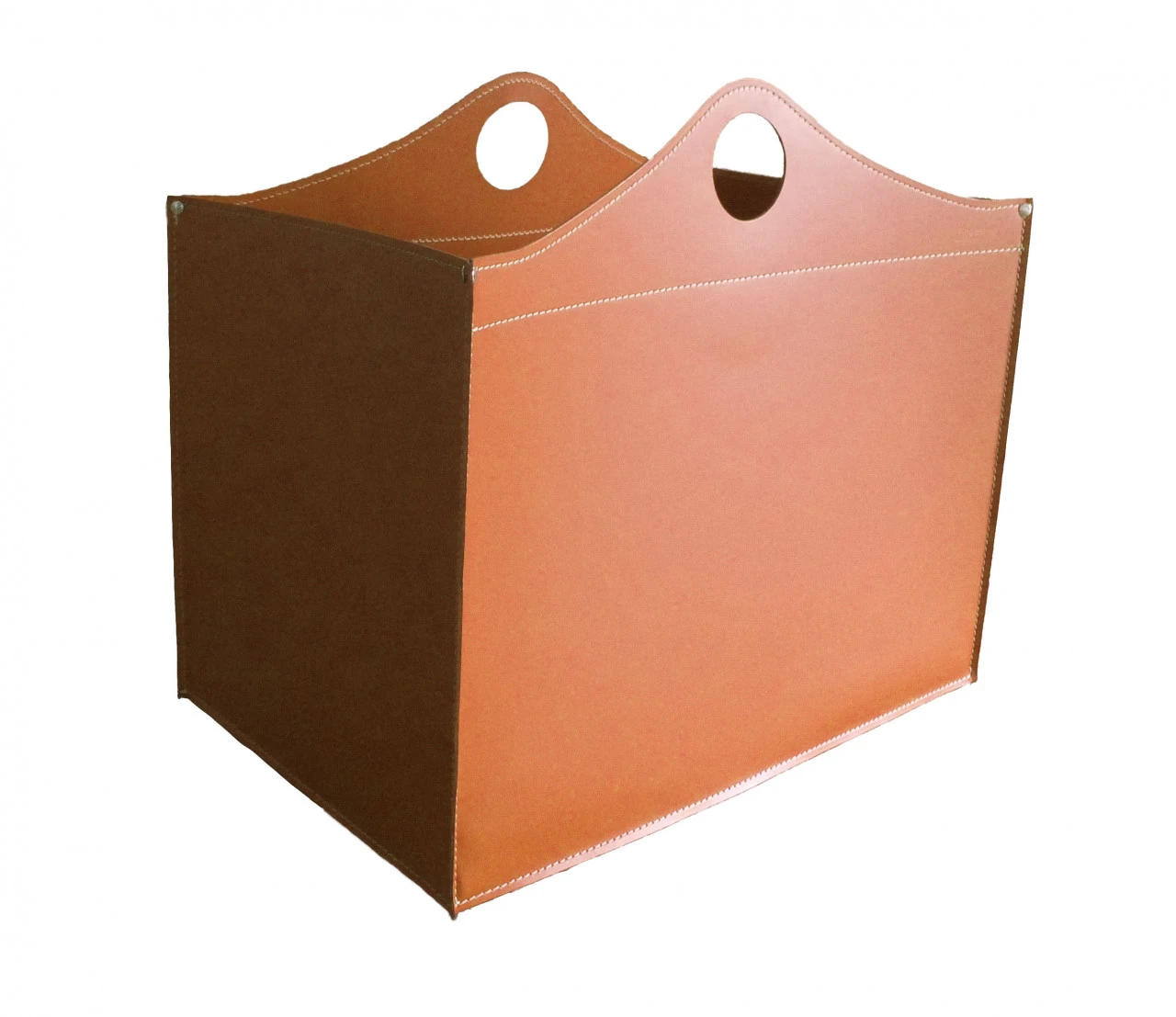 Woodbag Designer Holzkorb Braun Aus Regeneriertem Leder Mit Rollen 4 Woodbag Designer Holzkorb Braun Aus Regeneriertem Leder Mit Rollen – Bild 2