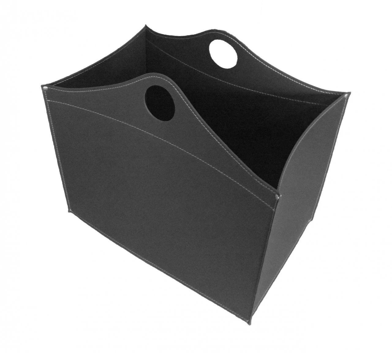 Woodbag Designer Holzkorb Schwarz Aus Regeneriertem Leder Mit Rollen 5 Woodbag Designer Holzkorb Schwarz Aus Regeneriertem Leder Mit Rollen – Bild 3