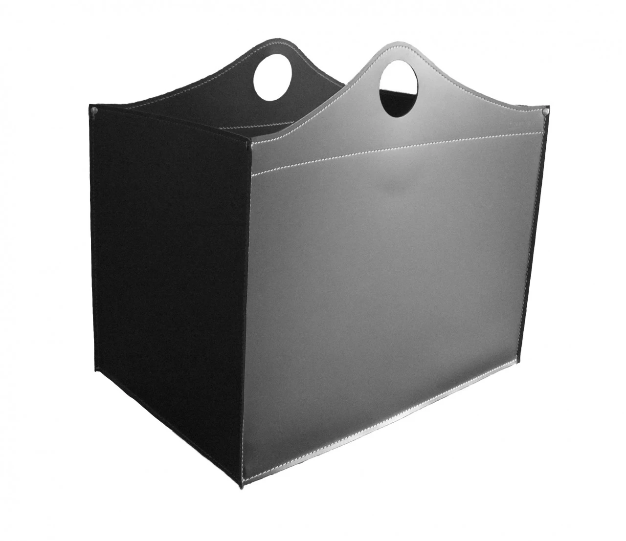 Woodbag Designer Holzkorb Schwarz Aus Regeneriertem Leder Mit Rollen 4 Woodbag Designer Holzkorb Schwarz Aus Regeneriertem Leder Mit Rollen – Bild 2