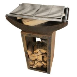 Gartenkamin Feuerschale Grill AKIRA Mit Podest Cortenstahl