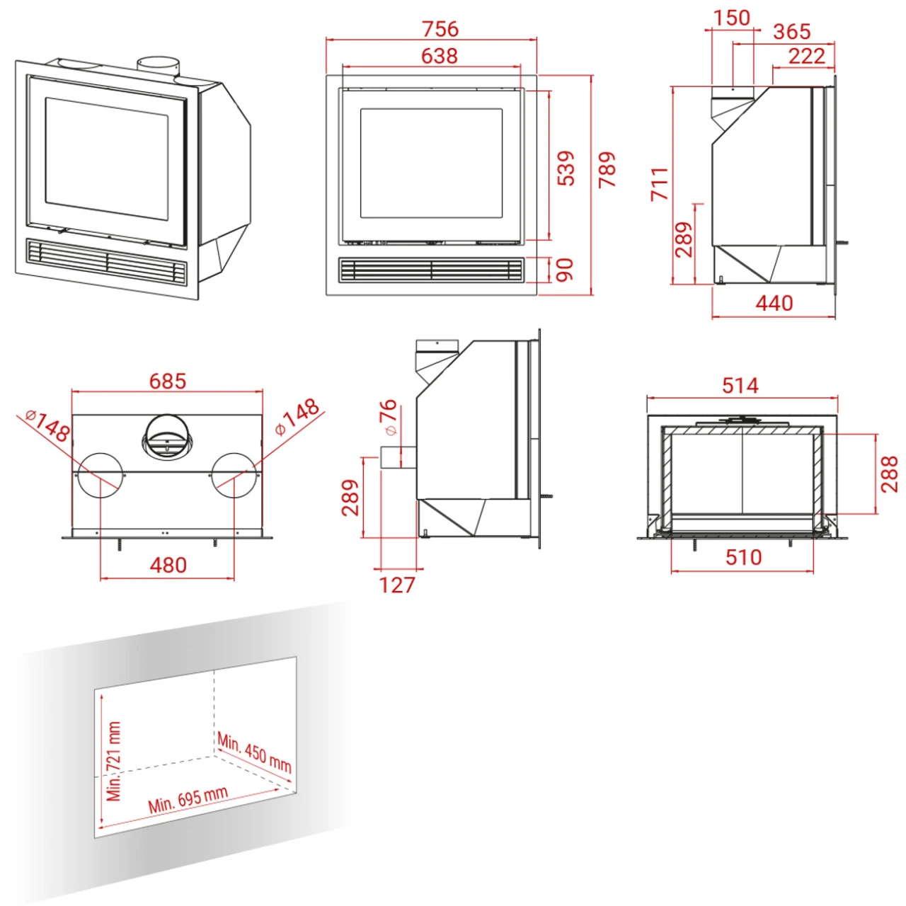 H570 Air Einbau-Kaminkassette 6kW Mit Ventilator 6 H570 Air Einbau-Kaminkassette 6kW Mit Ventilator – Bild 4