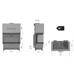 Volcano 3BTH Dreiseitiger Panorama Kamineinsatz 11kw Schwarz -Derofenfuchs Verkäufe hajduk volcano 3bth kamineinsatz masse 1280x1280 1