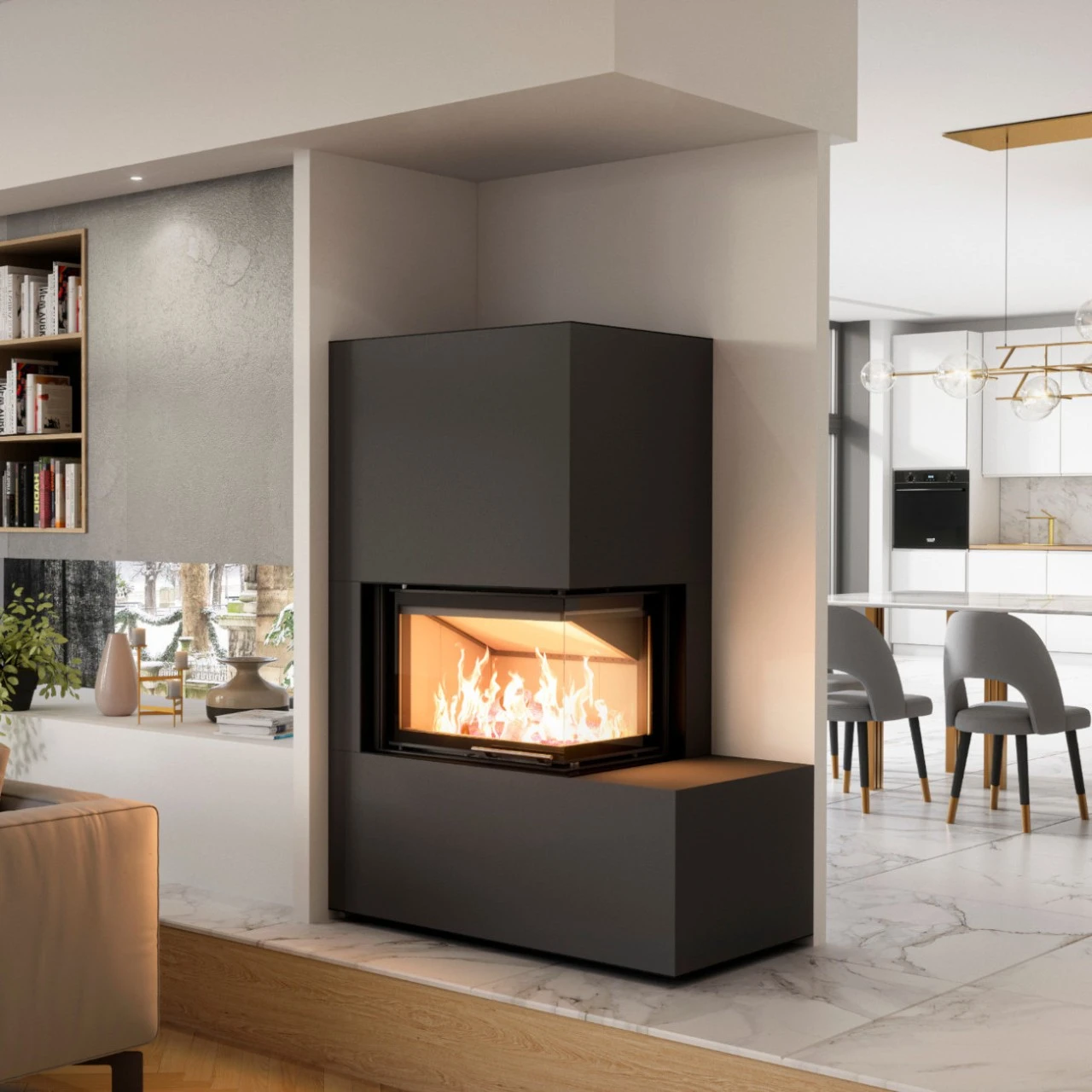 Eckamin Keramik Kaminbausatz Mit Bank Rechts 2PXLTH 6kW 4 Eckamin Keramik Kaminbausatz Mit Bank Rechts 2PXLTH 6kW – Bild 2