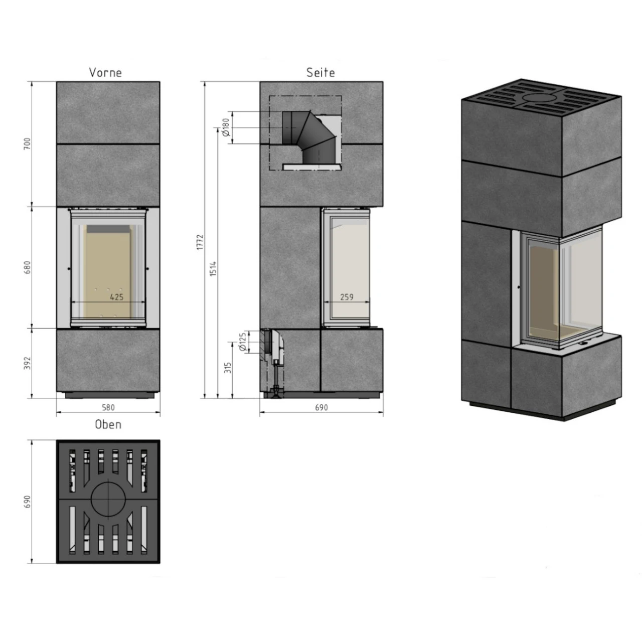 KL1000 Beton Systemkamin Kaminbausatz 6kW 5 KL1000 Beton Systemkamin Kaminbausatz 6kW – Bild 3