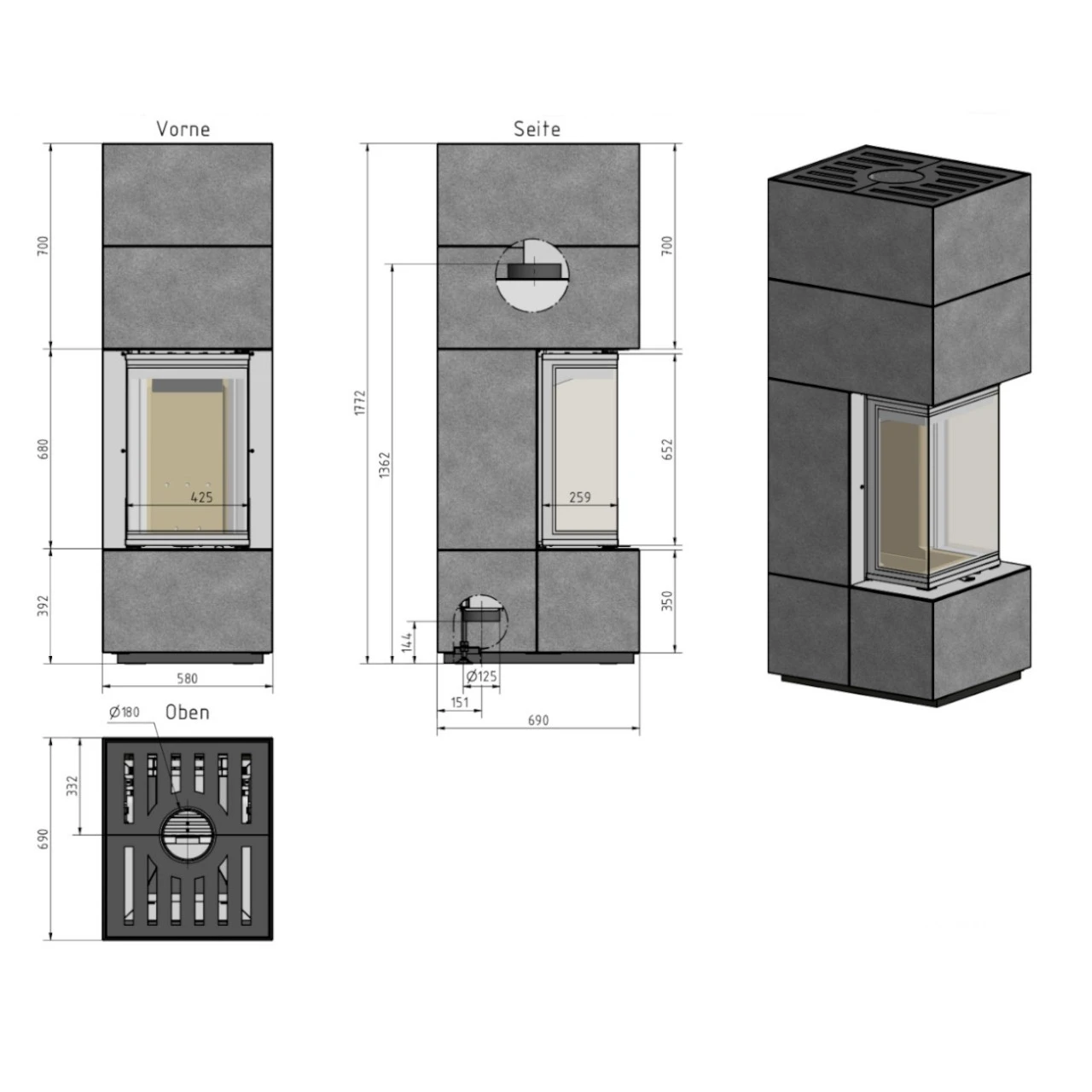 KL1000 Beton Systemkamin Kaminbausatz 6kW 6 KL1000 Beton Systemkamin Kaminbausatz 6kW – Bild 4