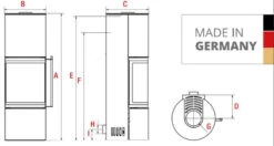 Akono 180° Panorama Speicher-Kaminofen 7kW Schwarz -Derofenfuchs Verkäufe koppe akono nexus zeichnung 1280x1280
