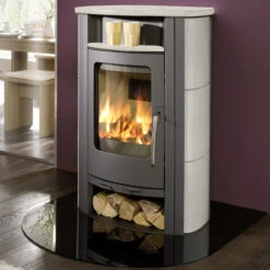 Caron Aqua Wasser Kaminofen 7+3 KW Gussgrau Mit Kachel Ahorn