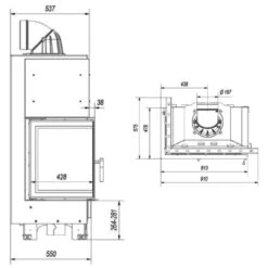 MBA Warmluft-Eckkamineinsatz 17kW Linksverglast -Derofenfuchs Verkäufe kratki mba links masse2 1280x1280