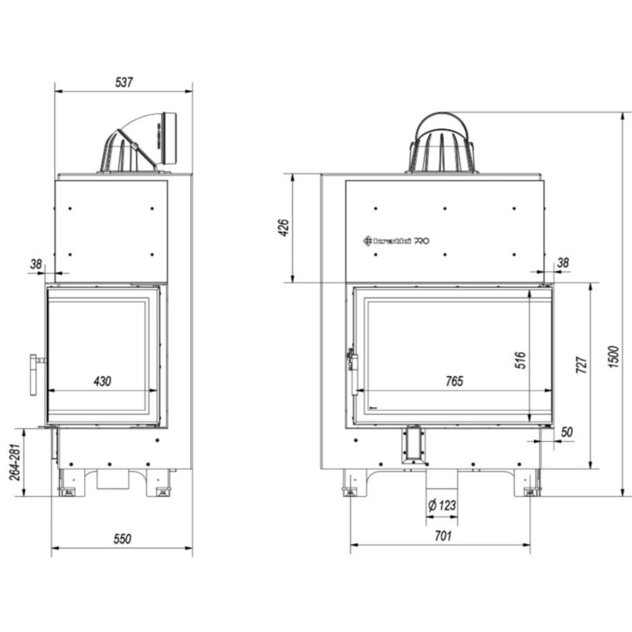 MBA17 Warmluft-Eckkamineinsatz 17kW Rechtsverglast 8 MBA17 Warmluft-Eckkamineinsatz 17kW Rechtsverglast – Bild 6