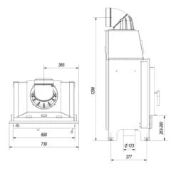 MBZ13 Warmluft Kamineinsatz 13kW -Derofenfuchs Verkäufe kratki mbz gerade masse1 1280x1280