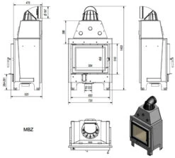 MBZ13 Warmluft Kamineinsatz 13kW -Derofenfuchs Verkäufe kratki mbz gerade masse 1280x1280