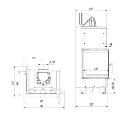 MBZ13 Warmluft Kamineinsatz 13kW Linksverglast -Derofenfuchs Verkäufe kratki mbz links masse1 1280x1280