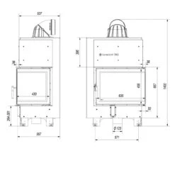 MBZ13 Warmluft Kamineinsatz 13kW Rechtsverglast -Derofenfuchs Verkäufe kratki mbz rechts masse2 1280x1280