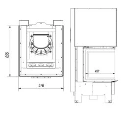 NBC 8 - 3 Seitiger Panorama Kamineinsatz 8KW Mit Hebetür -Derofenfuchs Verkäufe kratki nbc 8 masse1 1280x1280