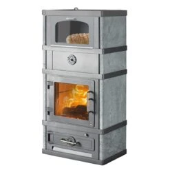 Lotus 2080 Speckstein Kaminofen Mit Warmhaltefachtür 8kW Grau