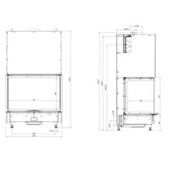 VUUR DRIE 80 Panorama Kamineinsatz 15kW -Derofenfuchs Verkäufe panorama kamineinsatz vuur drei 80 masse1 1280x1280