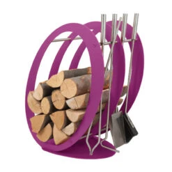 Designer Ovale Holzablage Mit Kaminbesteck Violett