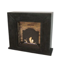 Nero Bioethanol Kamin Naturstein Schwarz Mit Steindekor Und Medaillon